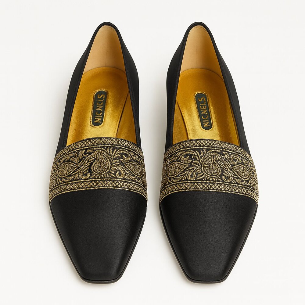 Nickels Black and Gold Loafers